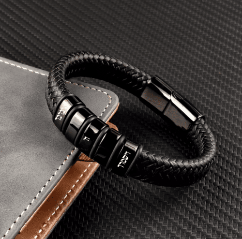 צמיד יודאיקה לגבר כסוף מעור עם צריבה 15