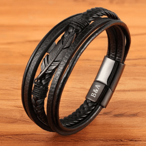 צמיד לגבר עם חריטה אישית - נוצה 34